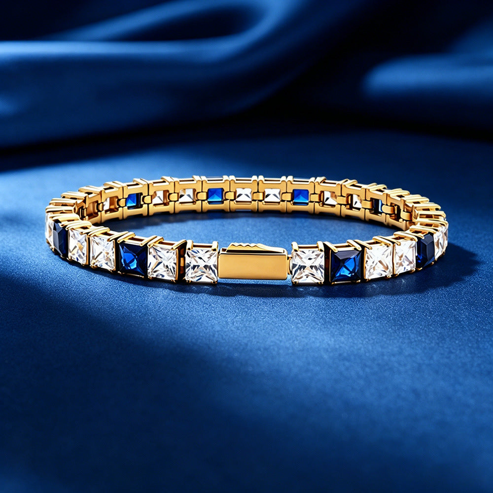 Stainless Steel Tennis Chain Bracelet Square Zircon Light Luxury Jewelry