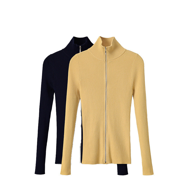 Women Ribbed Knit Stand Collar Slim Fit Sweater