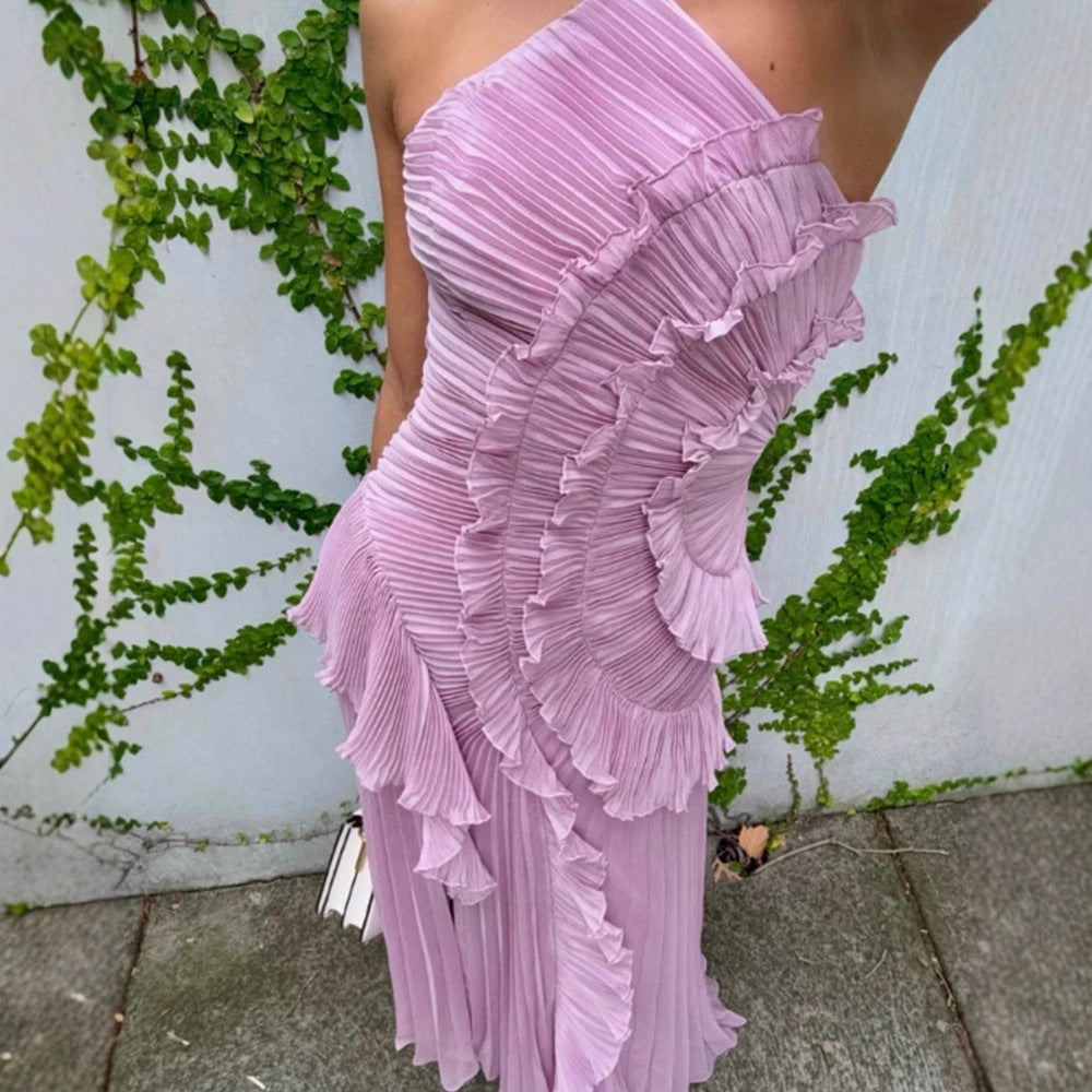 Summer Pleated Halter Neck Backless Dress