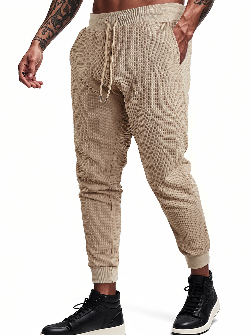Mens Solid Color Jacquard Slim Fit Jogger Pants