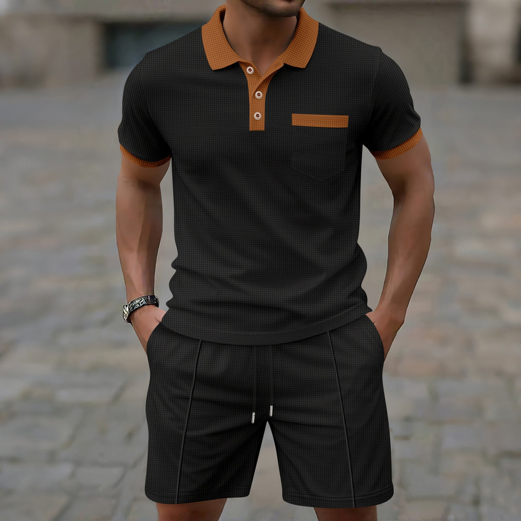 Men's Waffle Knit Polo and Shorts Set