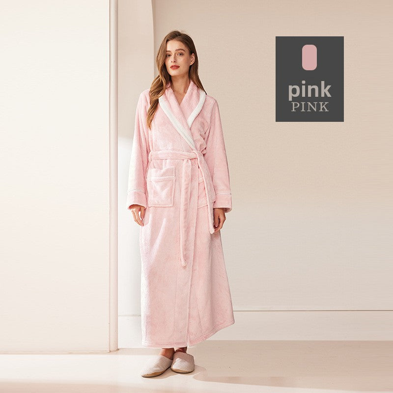 Thickened Long Coral Velvet Flannel Bathrobe for Couples