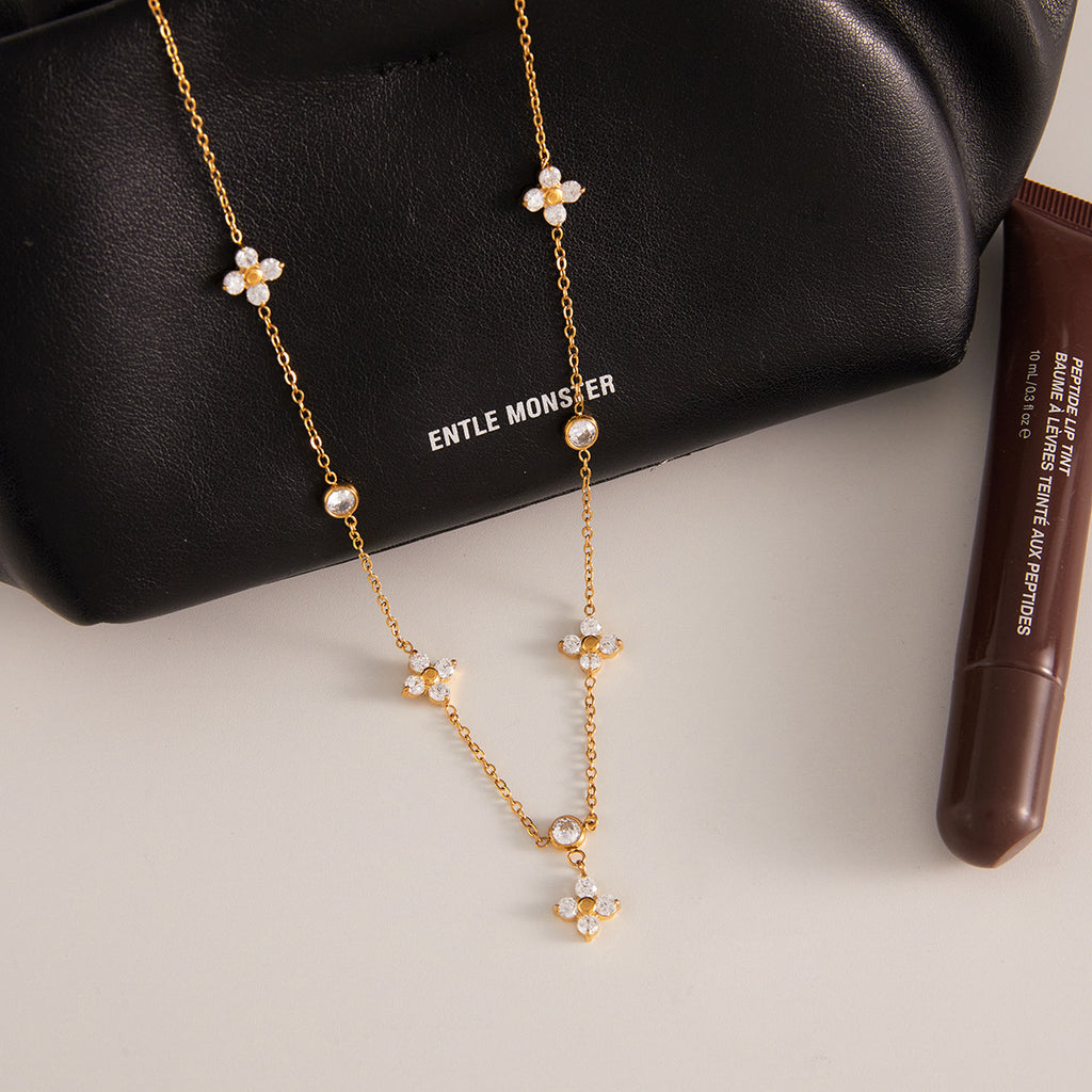 Titanium Steel Zircon Four-Leaf Clover Necklace