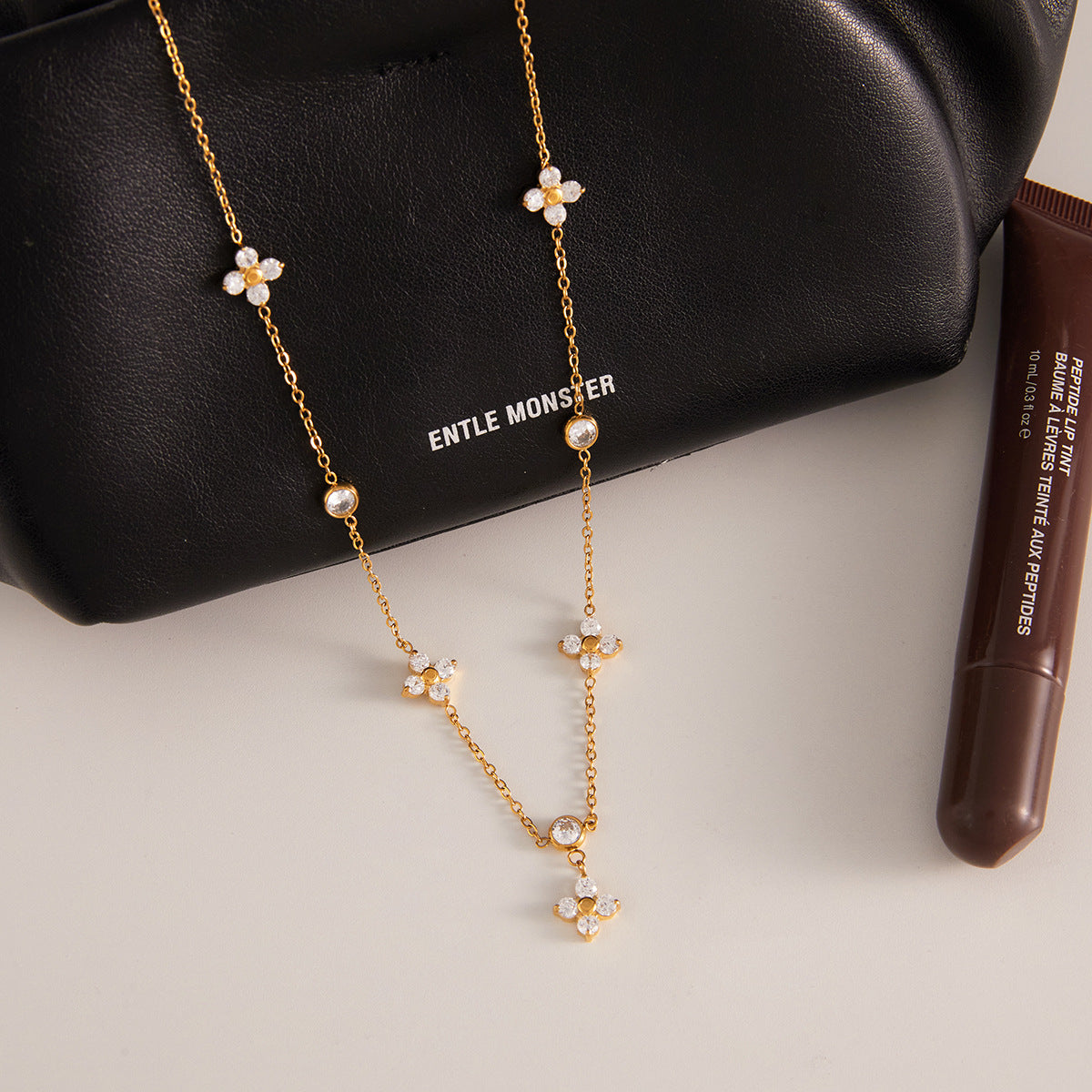 Titanium Steel Zircon Four-Leaf Clover Necklace