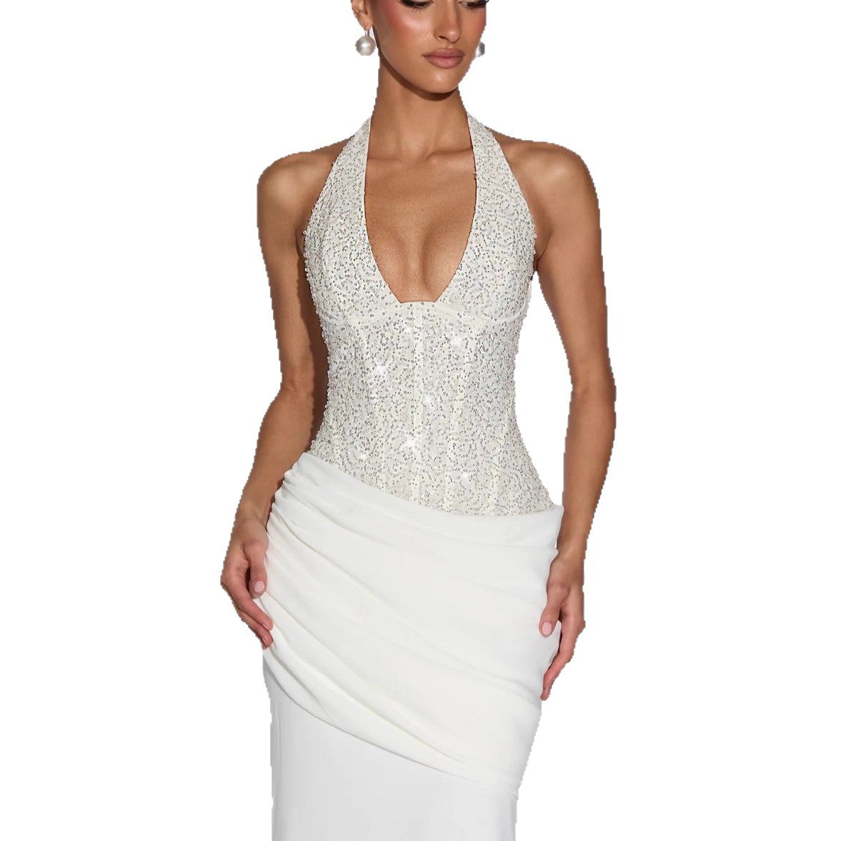 Sequin Halter Party Evening Gown
