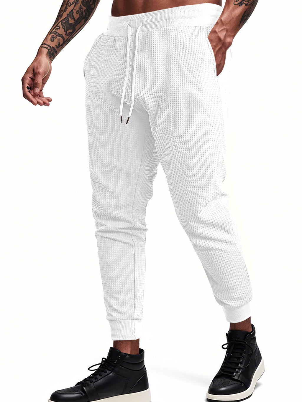 Mens Solid Color Jacquard Slim Fit Jogger Pants