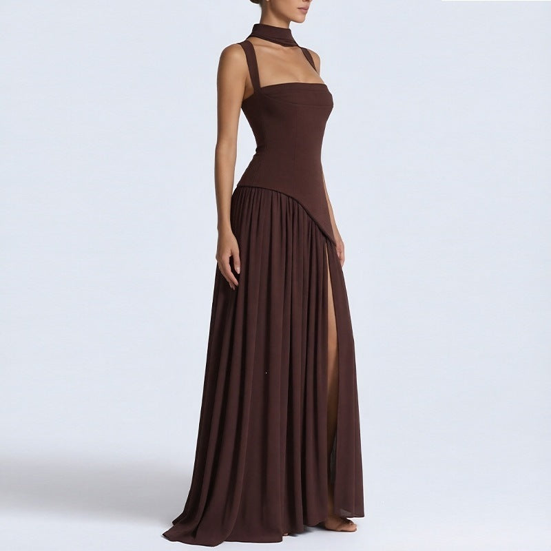 Elegant Backless Pleated Strap Dress
