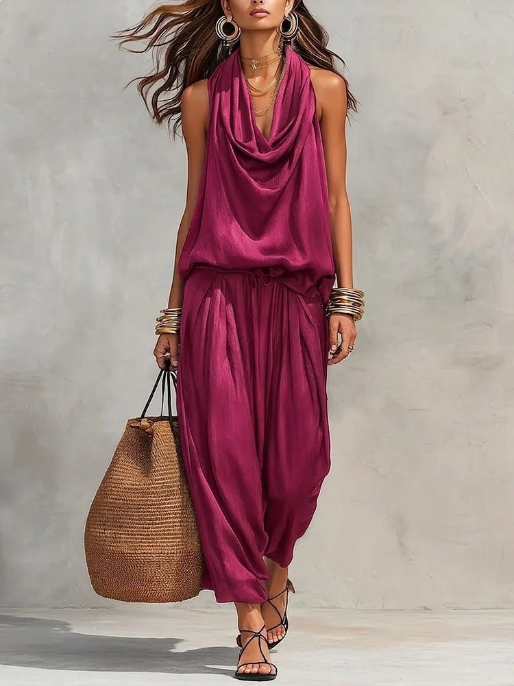 Womens Sleeveless Wide-Leg Jumpsuit
