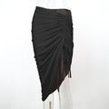 Sexy, body-hugging, asymmetrical skirt; trendy drawstring midi skirt