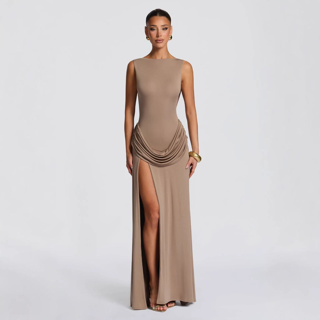 Womens Long Sleeve Bodycon Draped Dress