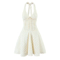French Retro Plaid Halterneck Backless Dress