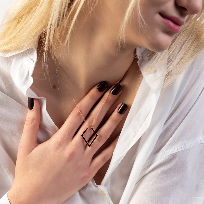 Geometric Ring Holder Necklace Titanium Steel Gold Plated