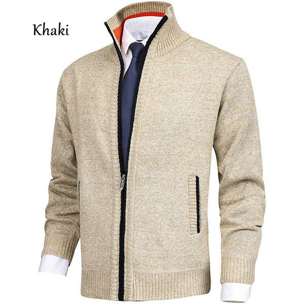 Mens Solid Color Stand Collar Knitted Cardigan