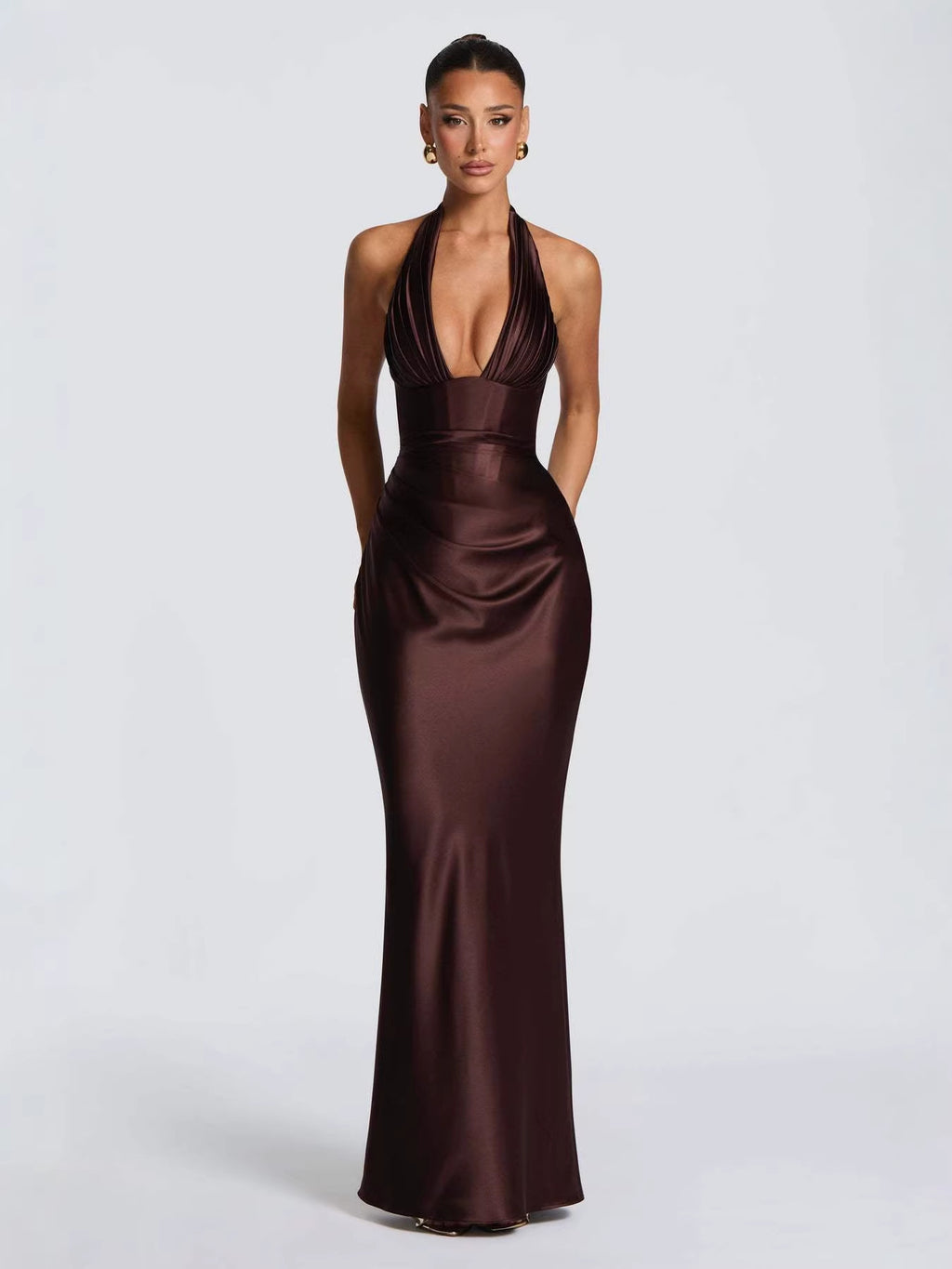 Long Neck Deep V Dress