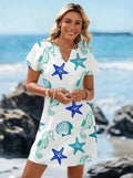 V-Neck Starfish Print Short Sleeve Dress