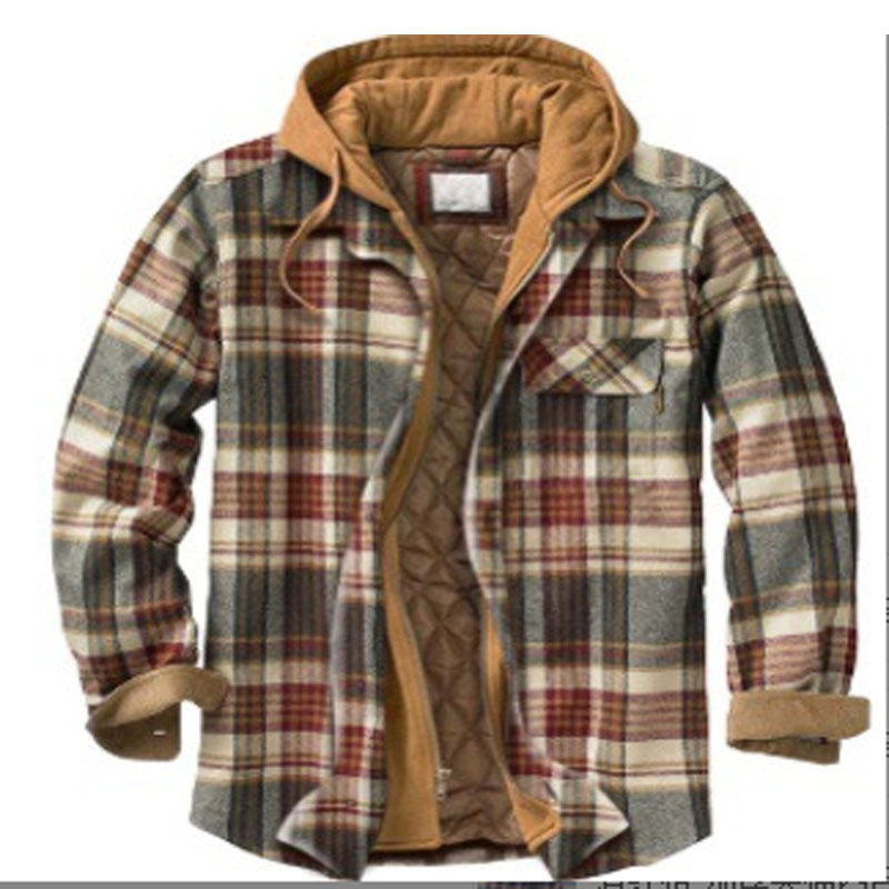 Mens Plaid Hooded Quilted Jacket