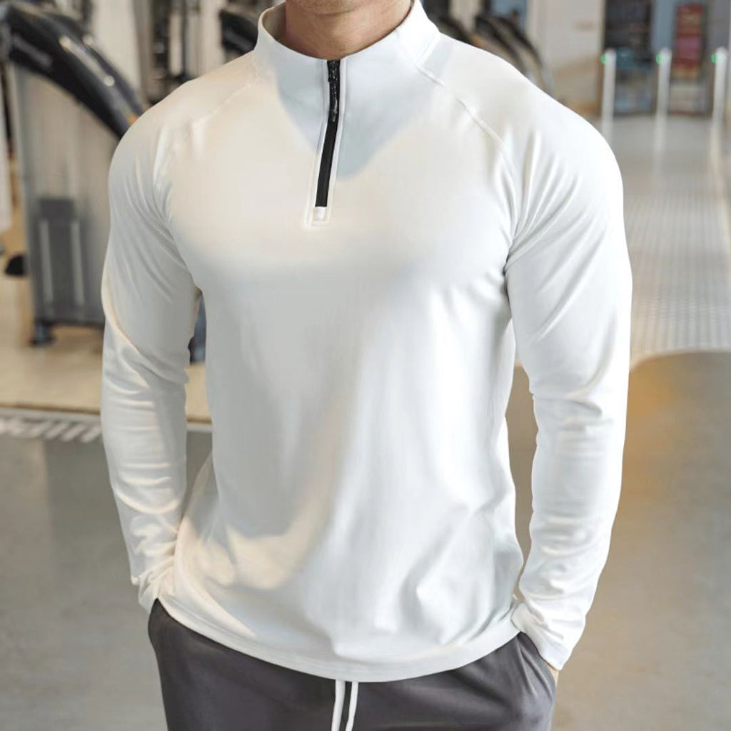 Men's Half-Zip Long-Sleeve High-Elastic Quick-Dry Slim Fit Sports T-Shirt