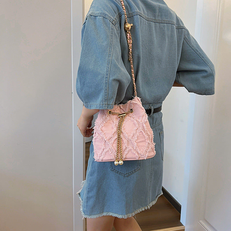 Women's denim bucket bag