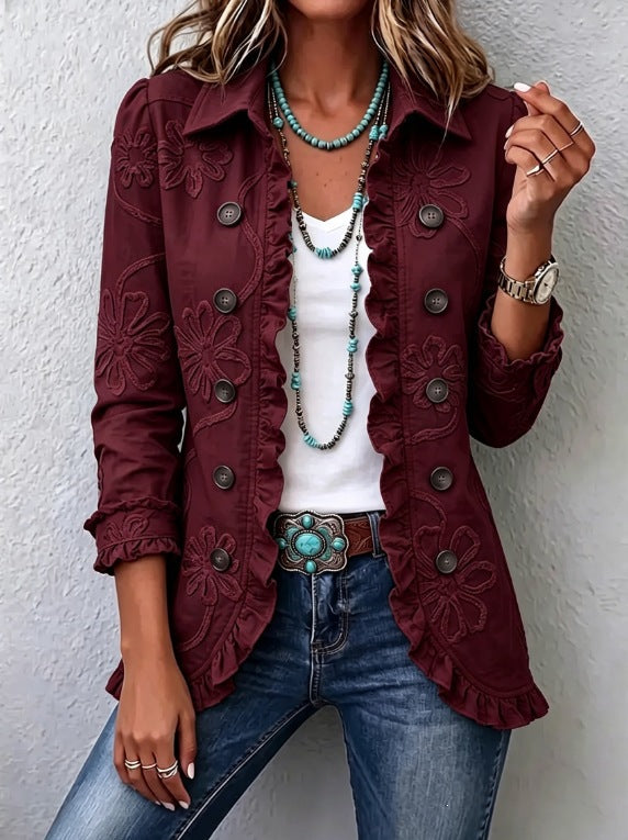 Women's Floral Print Slim-Fit Double-Breasted Jacket