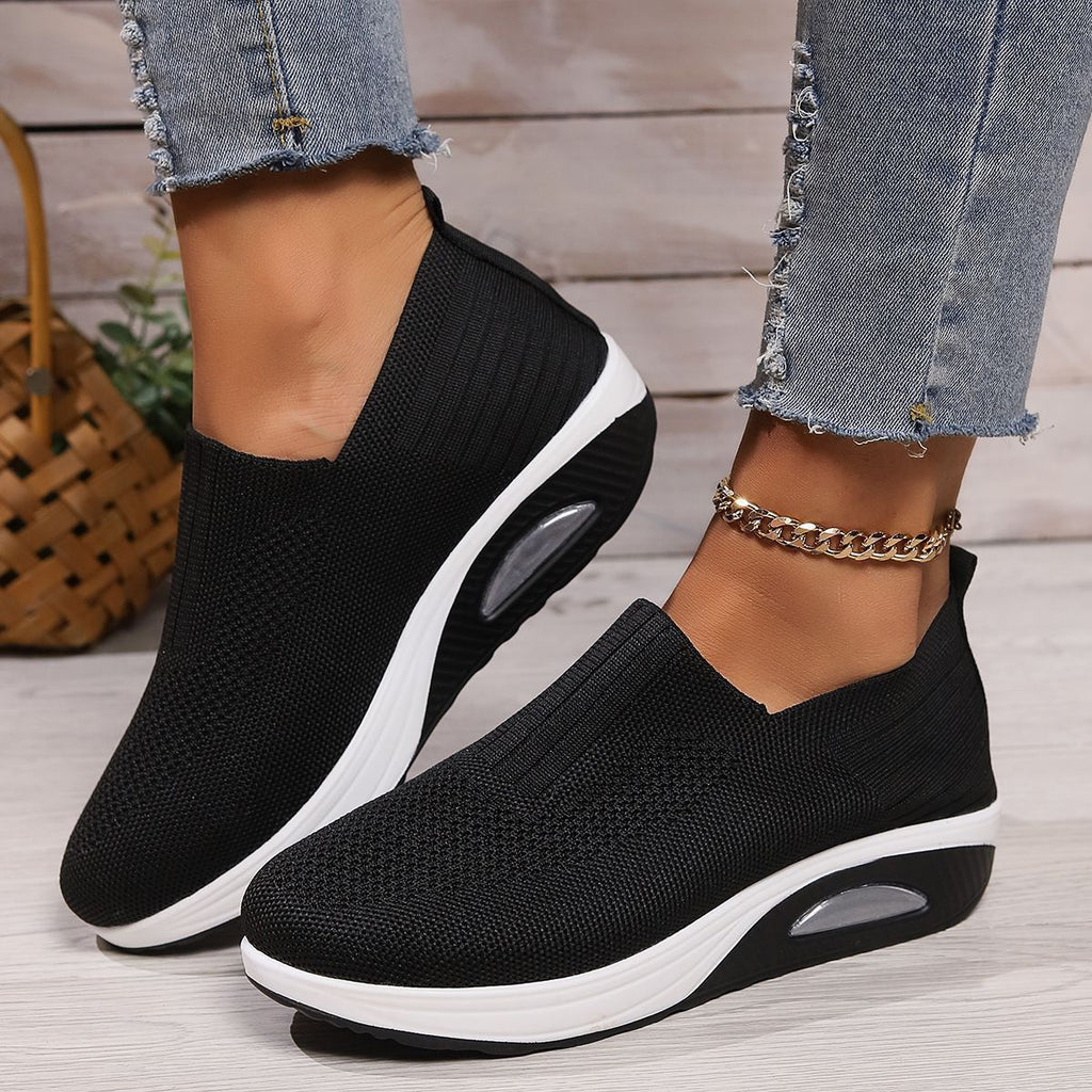 Women Breathable Fly-Knit Slip-On Rocking Shoes with Air Cushion