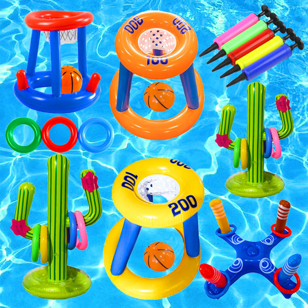 Thickened PVC Inflatable Basketball Stand and Ring Toss Game Set