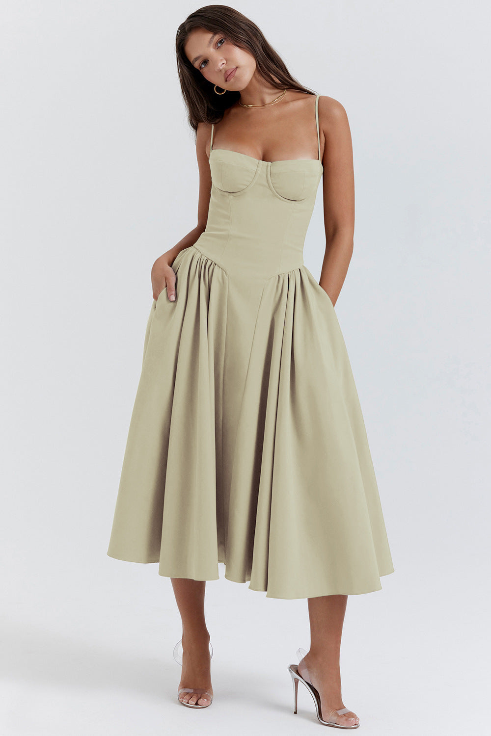 French Retro Long Sleeveless Dress