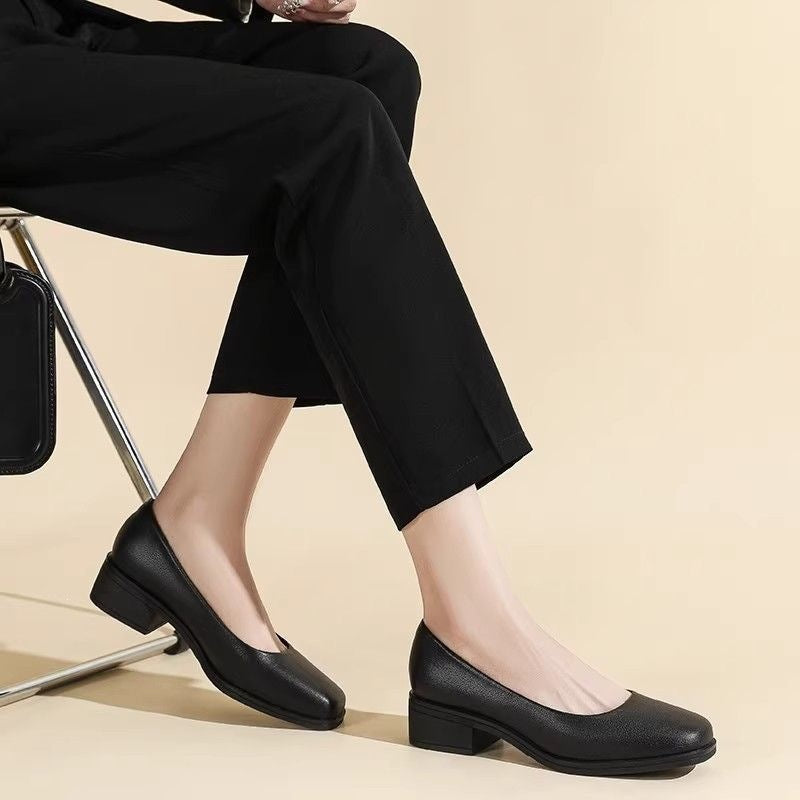 Square Toe Genuine Leather Soft Sole Womens Shoes