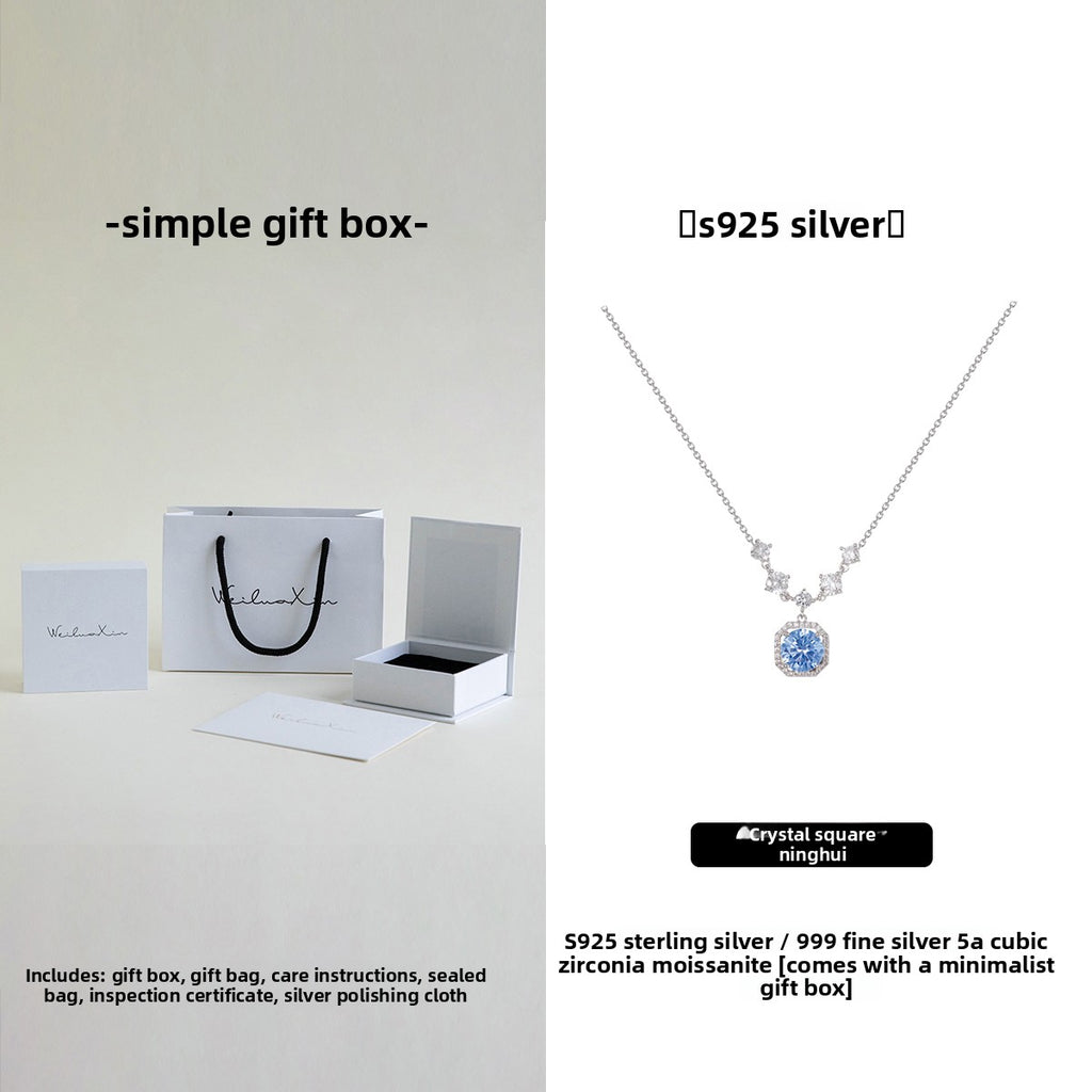 Pure Silver Moissanite Necklace with Gift Box