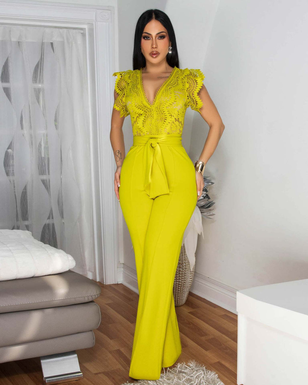 Women's Lace Stitching Sleeveless Jumpsuit