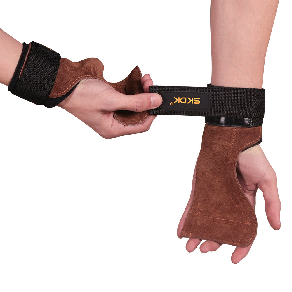 Cowhide Palm Protection Gym Hand Guards, Non-slip and Wear-resistant Wrist Supports for Deadlifts and Grip Enhancement