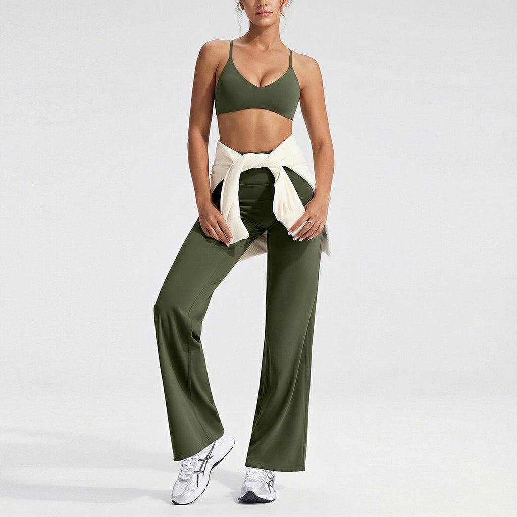 Women's sporty solid-color loose-fitting wide-leg yoga set
