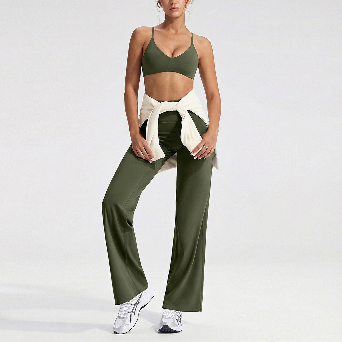 Women's sporty solid-color loose-fitting wide-leg yoga set