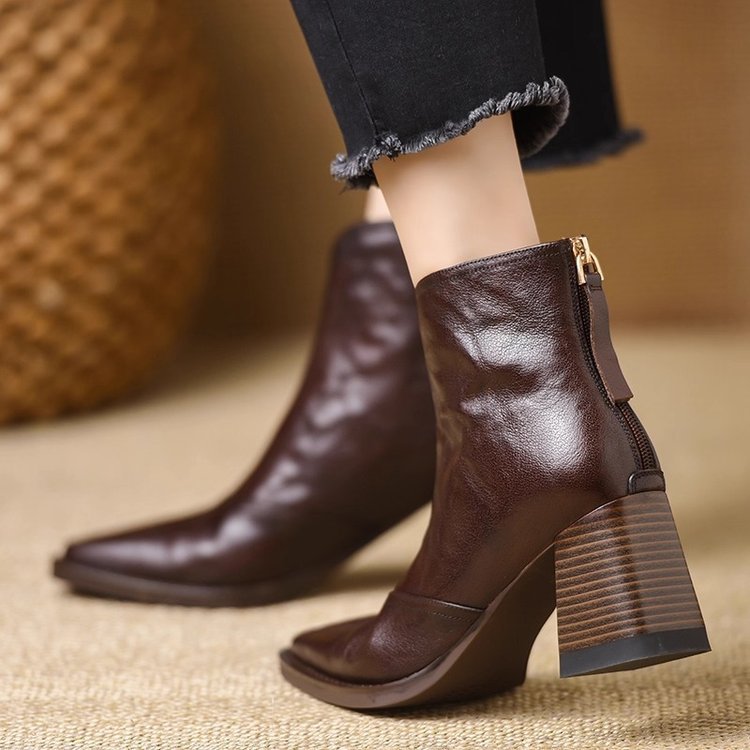 Women Retro Square Toe Ankle Boots