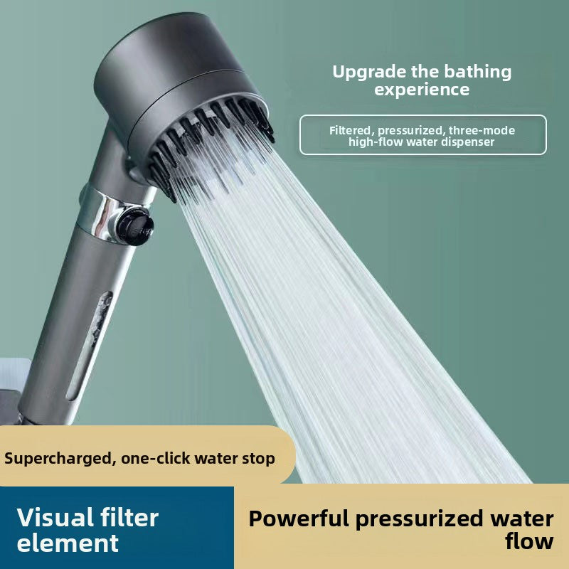 Pressurized Shower Head with Filter and Multiple Spray Modes