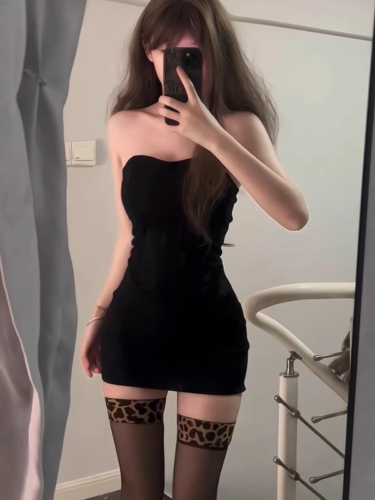 Sexy Fishbone Strapless Bodycon Dress with Built-in Pads