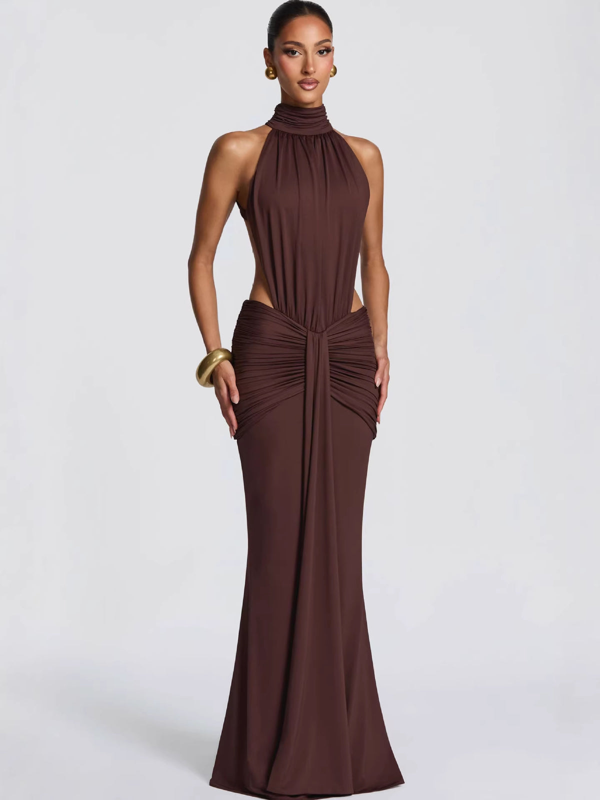 Halter Neck Pleated Long Dress