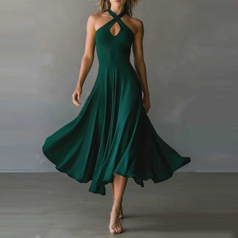 Retro Halter Neck Keyhole Back Long Dress