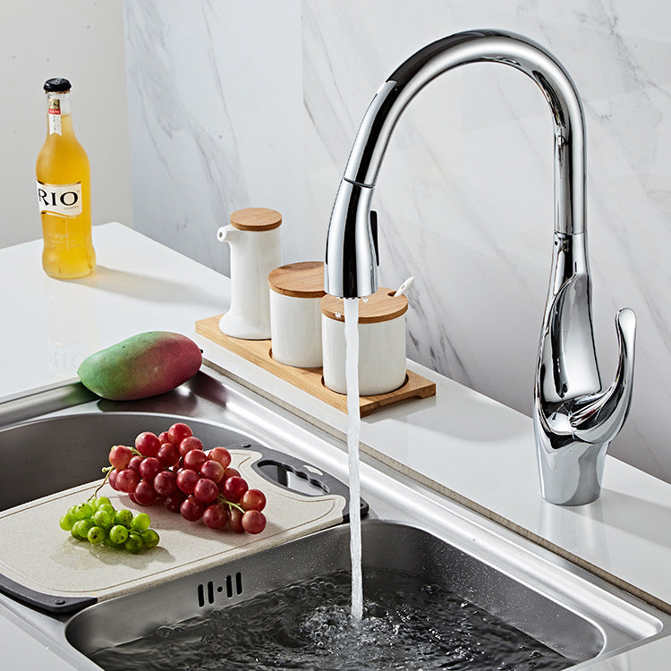 Nordic Style Pull Out Kitchen Faucet with Dual-Mode Sprayer Hot and Cold Water Copper Sink Tap
