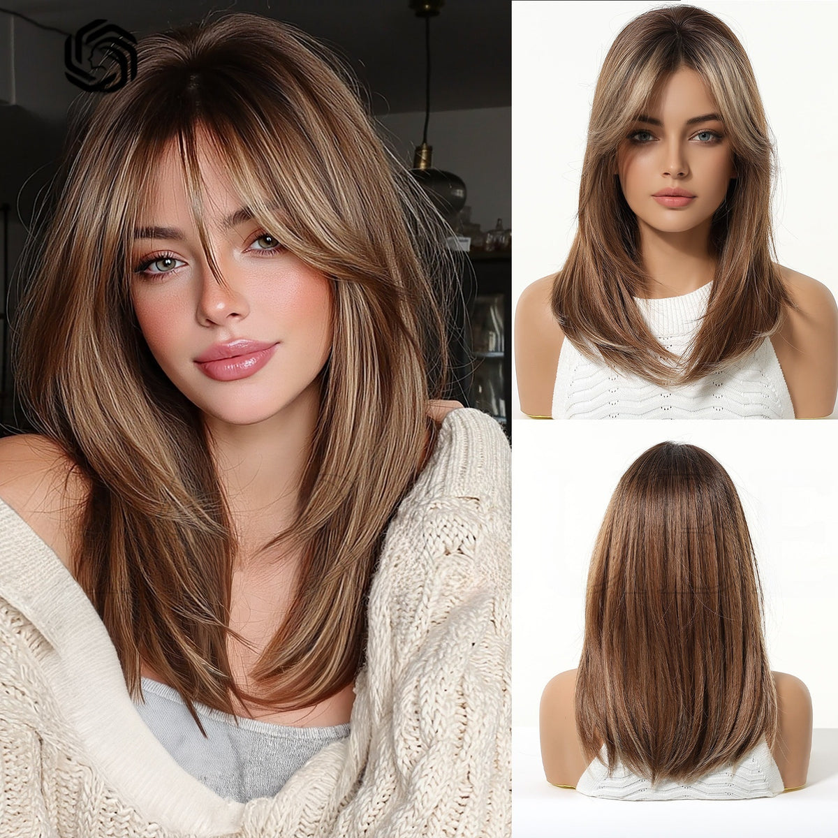 Womens Wig with Bangs Full Head Synthetic Hair