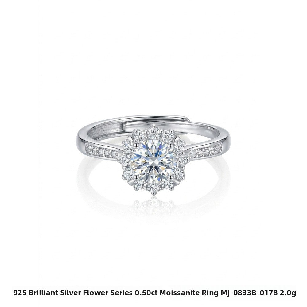 Floral Moissanite Silver Ring