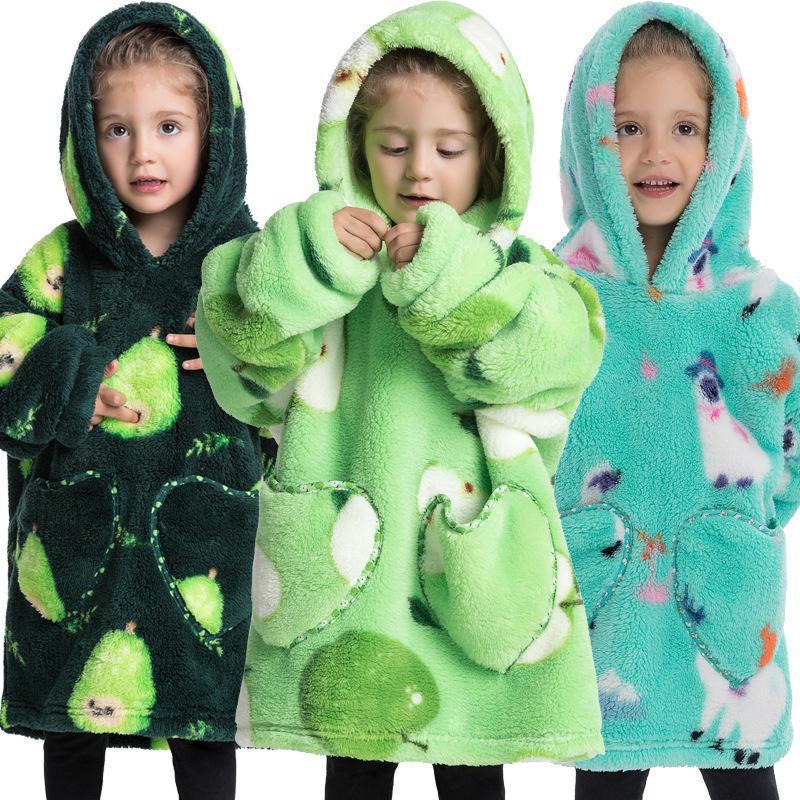 Children's Hooded Coral Velvet Pajamas