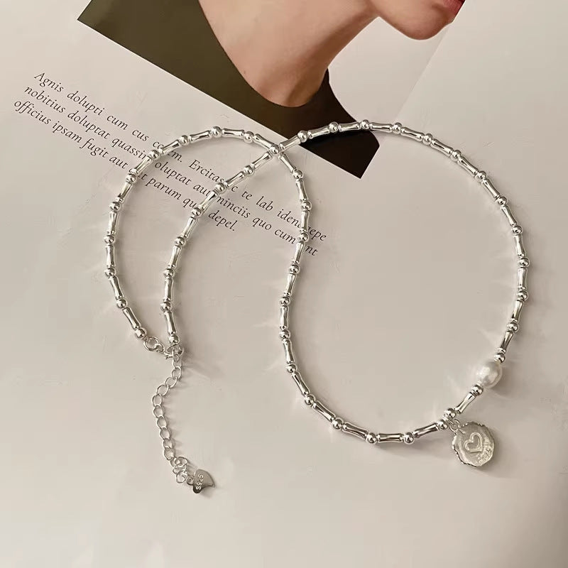 Handmade Sterling Silver Heart Pearl Necklace