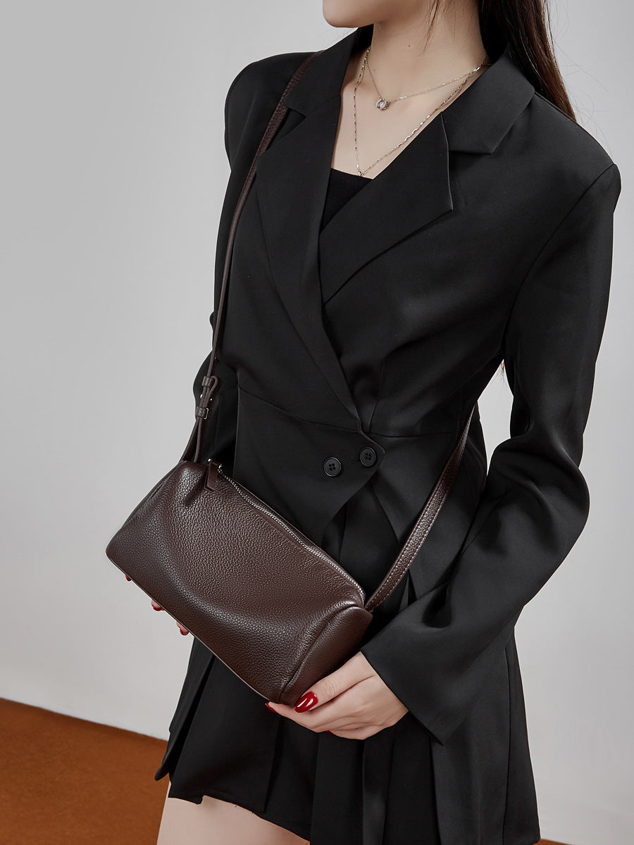 Fashionable Genuine Leather Cylindrical Shoulder Bag