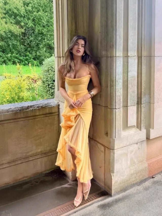 Ruffled Halter Neck Long Dress