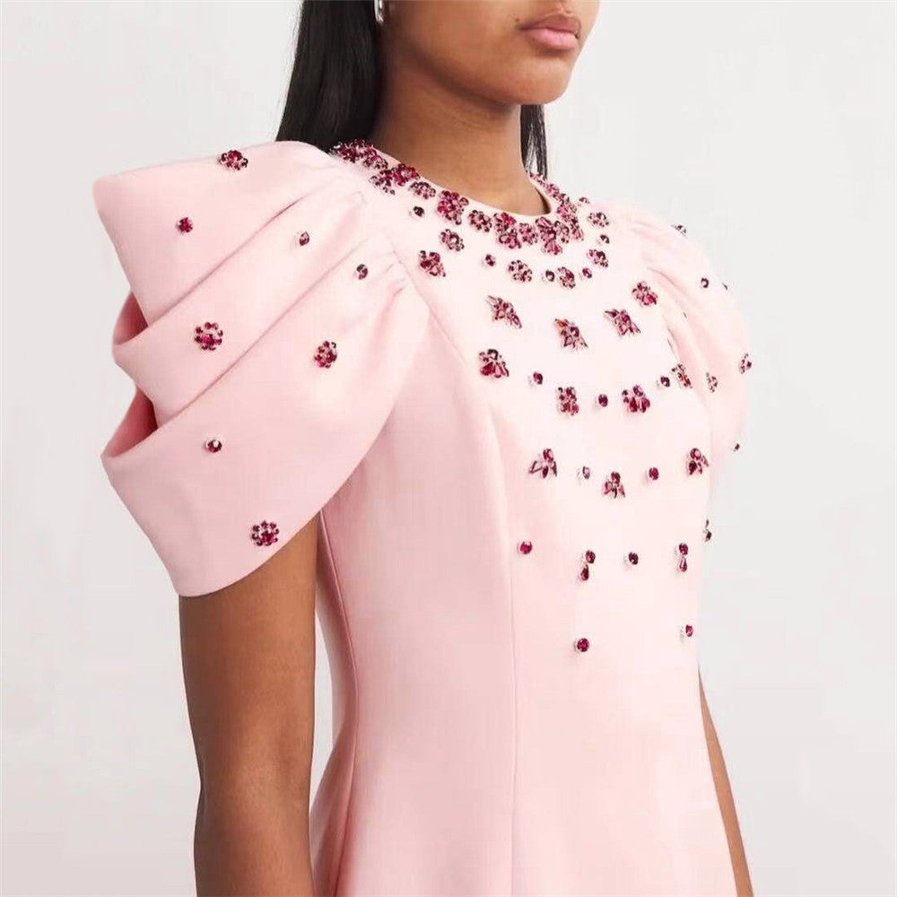 Women's Rhinstone Ruffle Sleeve Bodycon Knitted Long Dress