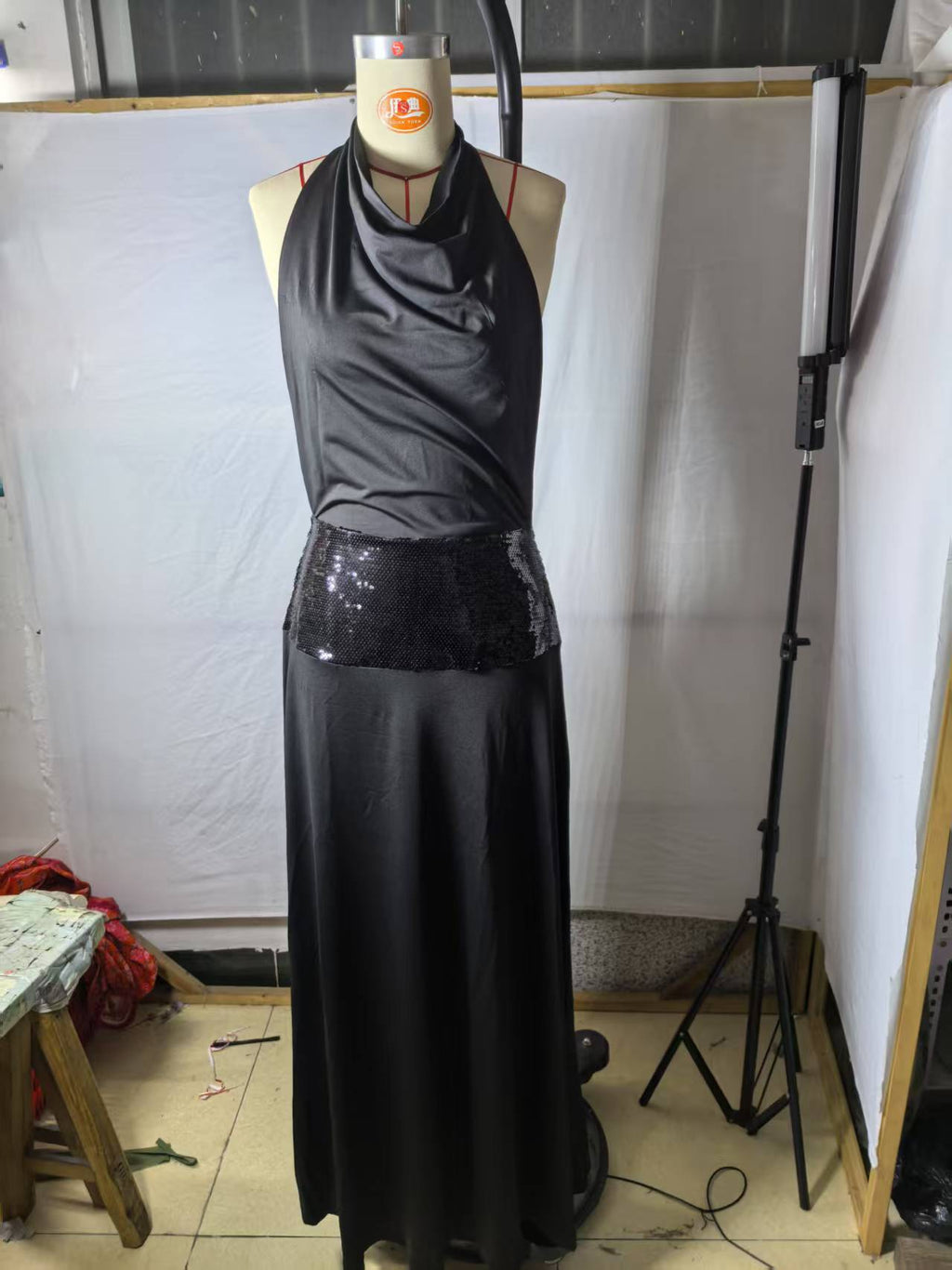Sexy backless, cinched waist, patchwork sleeveless dress