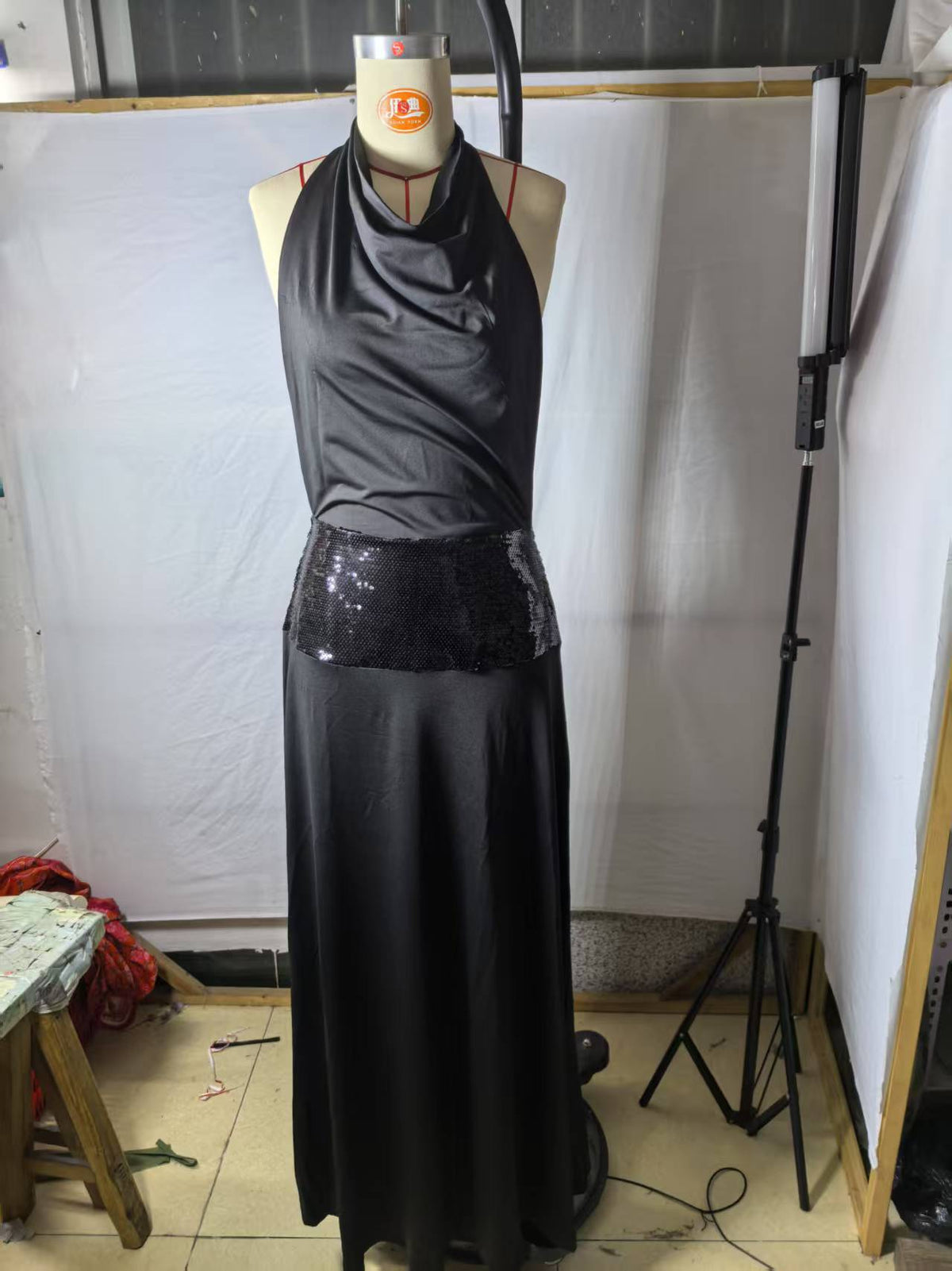 Sexy backless, cinched waist, patchwork sleeveless dress