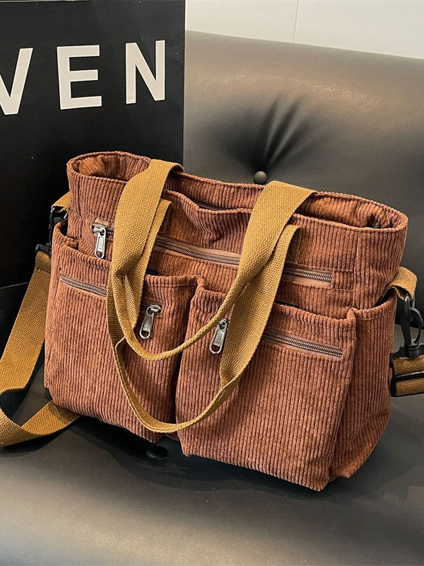 Large-capacity pile fabric shoulder bag for traveling