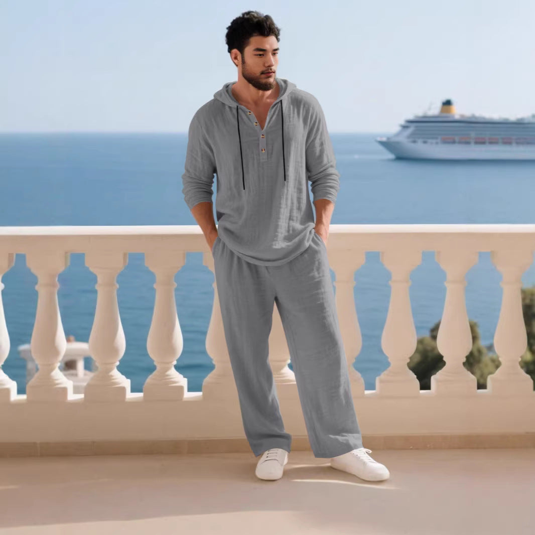 Men's Long Sleeve Hooded Casual Jumpsuit Loungewear One-Piece Set