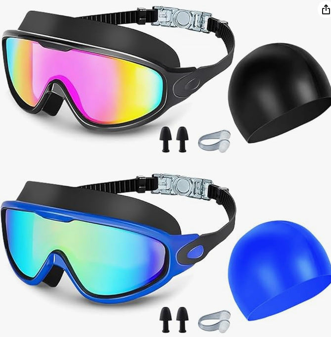 Large Frame Anti-Fog Swimming Goggles with Earplugs